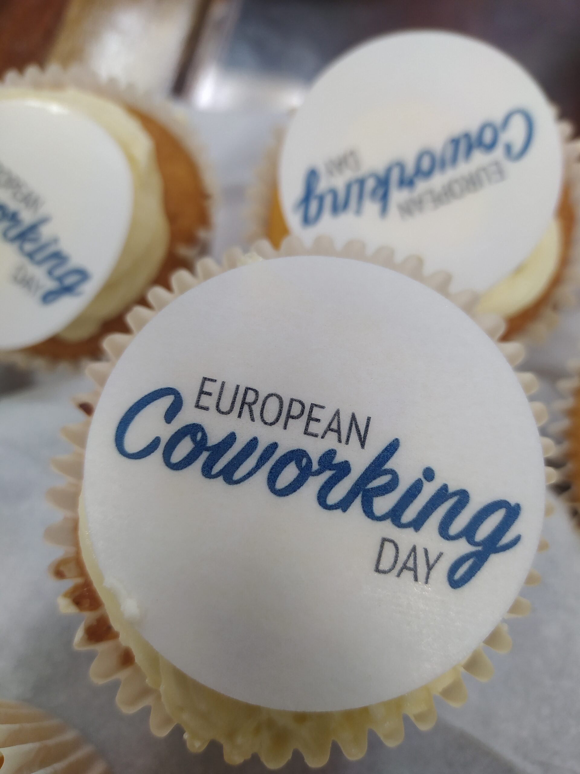 Cupcakes with European Coworking Day logo at Collabor8te on 10 May 2023